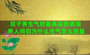 双子男生气时最真实的表现 男人问你为什么生气怎么回复